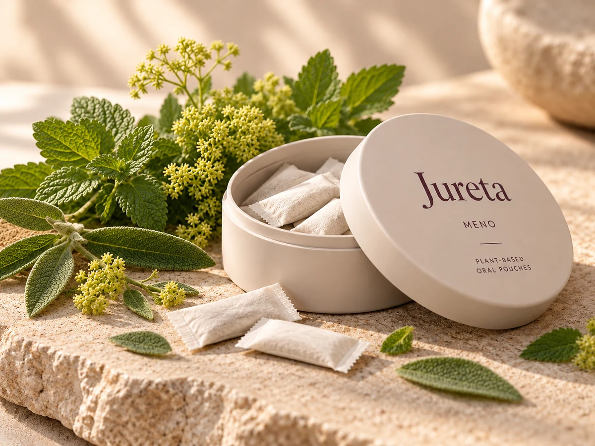 Jureta MENO Dose mit kleinen weissen Pouches, Zitronenmelisse, Frauenmantel und Salbei