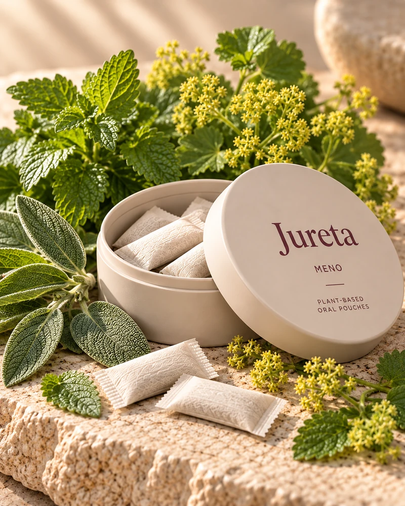 Jureta MENO Produktvisual mit Pouches und Pflanzen
